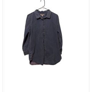 Garnet Hill Denim Button Down Top Shirt Size 14 100% Organic Pima Cotton Boho